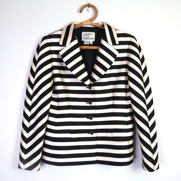 Vintage 90s black and white silk striped blazer jacket Rickie Freeman Size 8 - Picture 2 of 7